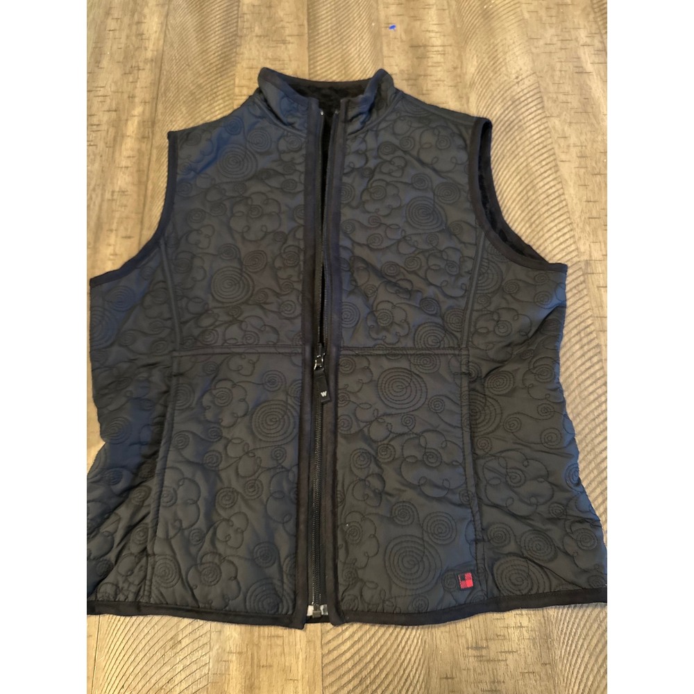 Woolrich Quilted Vest Black Floral Swirl Plush Sherpa Faux Fur Lined Sz‎ M